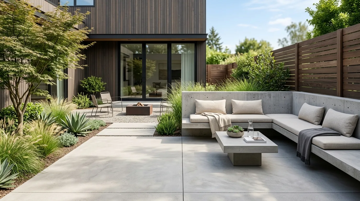 Concrete Patio with Built-in Seating